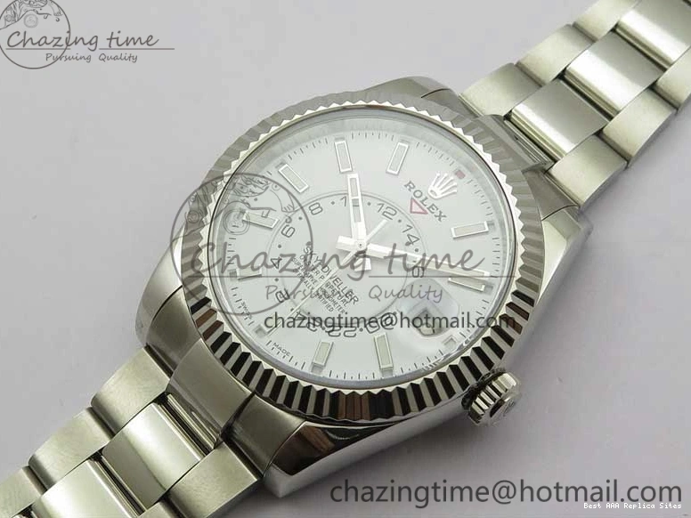 Good Copy Rolex Watches Noob Asian Sky-Dweller Best White SS 1:1 Bracelet 326934 23J Edition to TechFriendly 2880 SS Dial on 0111